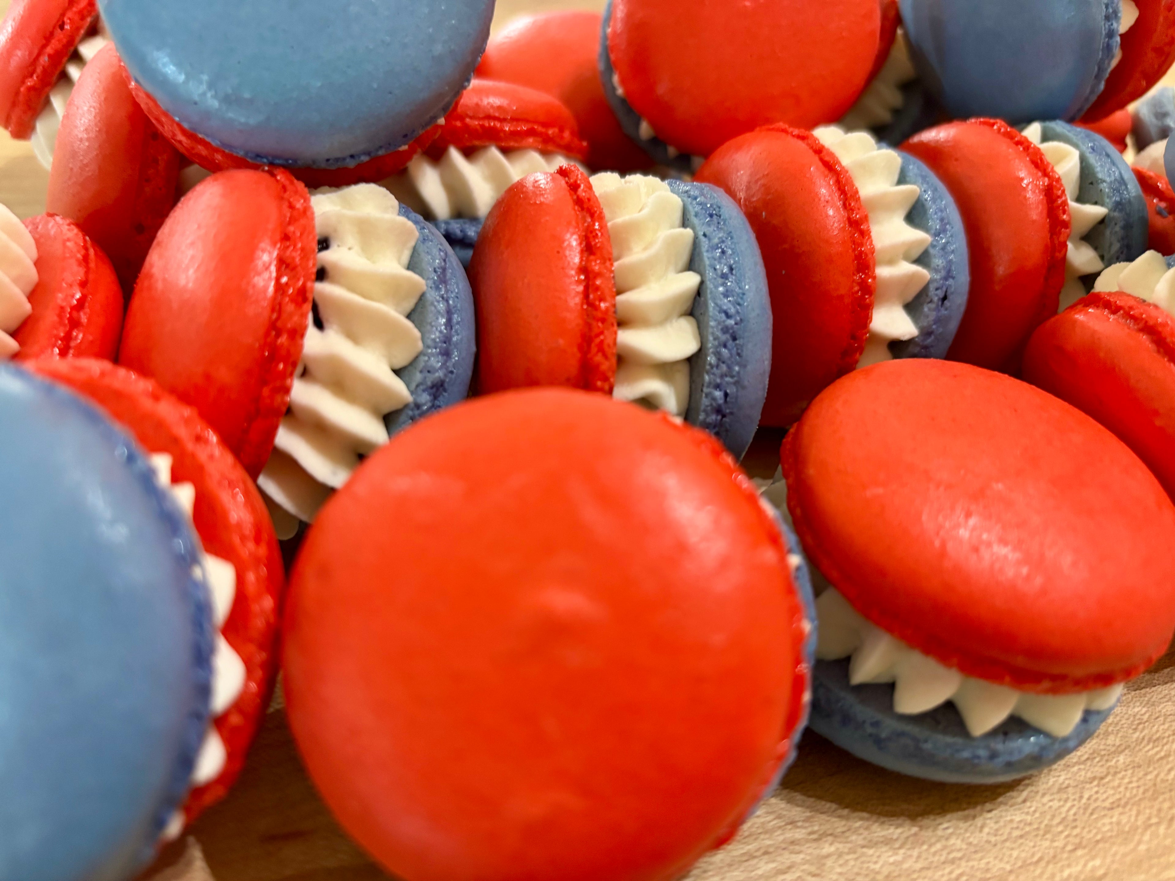 Red, White and Blueberry Macarons