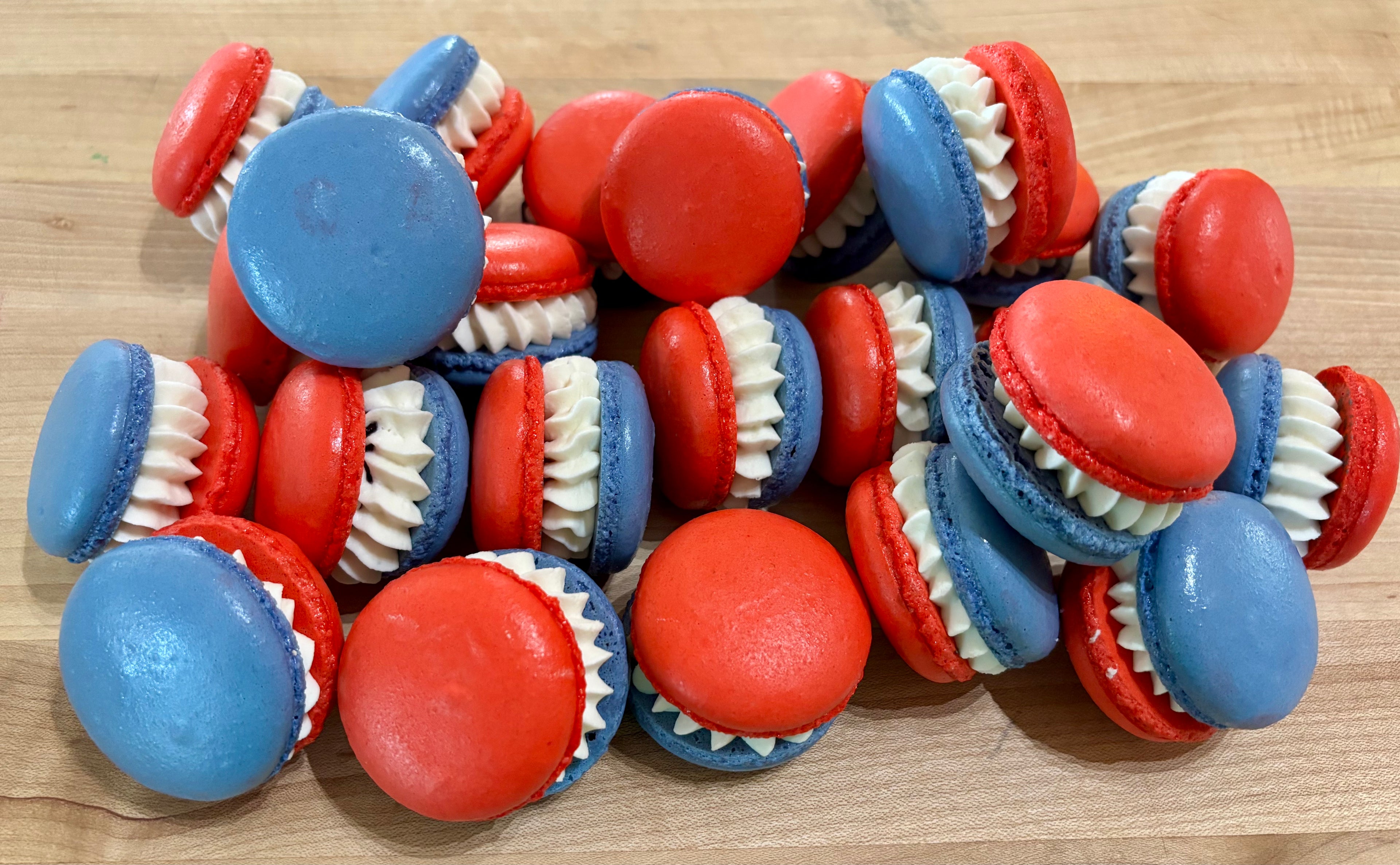 Red, White and Blueberry Macarons
