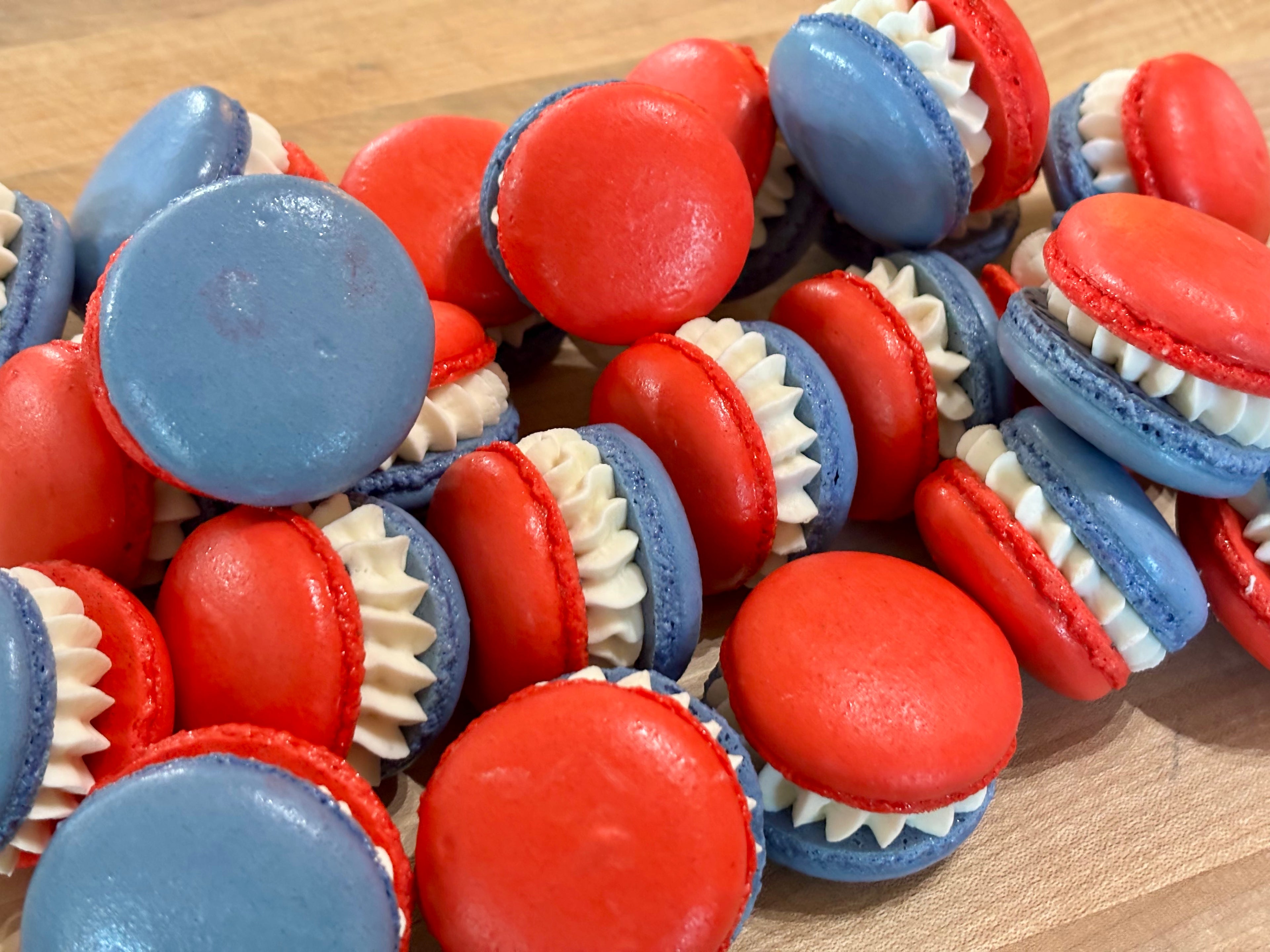 Red, White and Blueberry Macarons