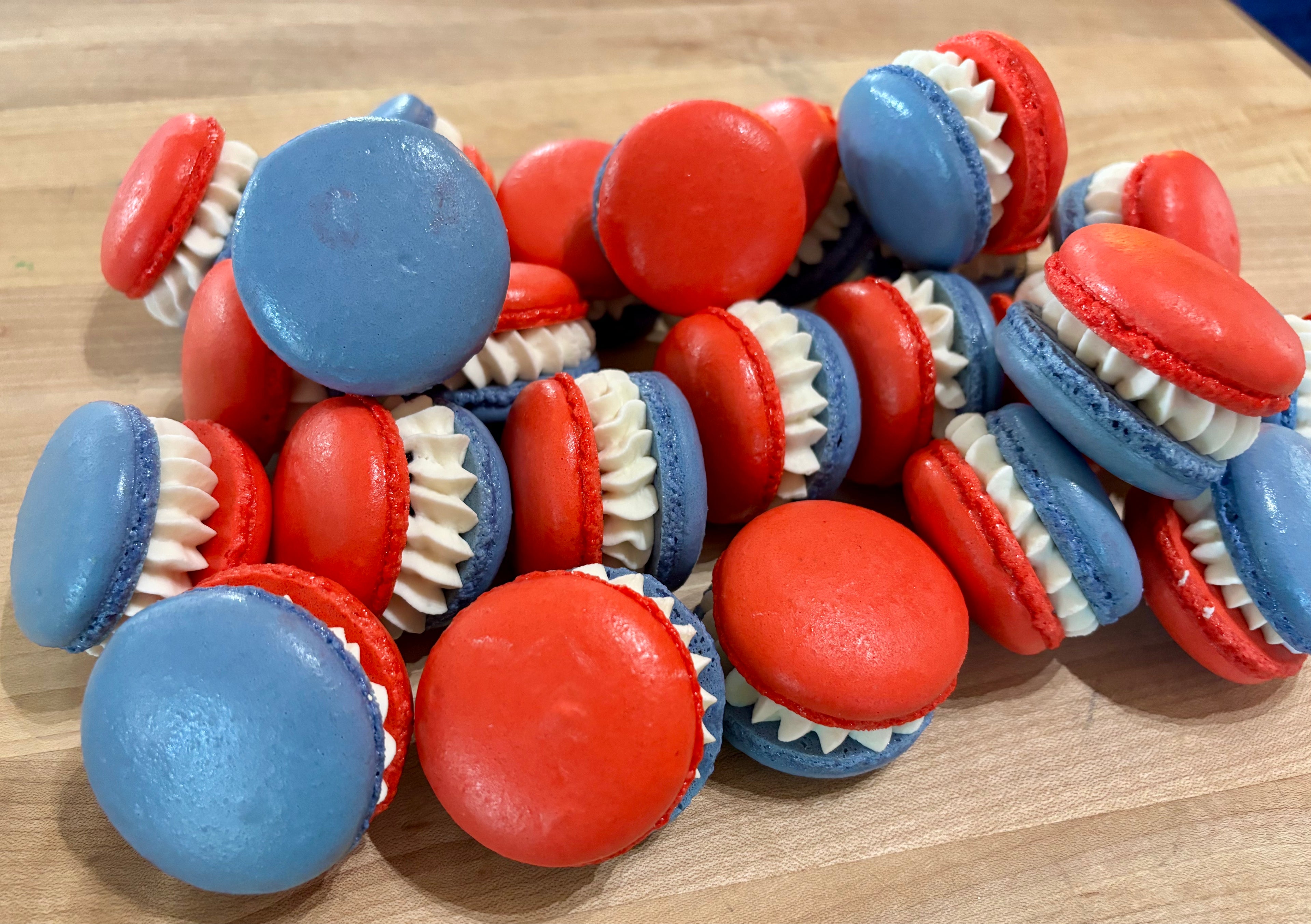 Red, White and Blueberry Macarons